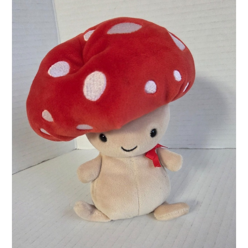 Jellycat Fun Guy Robbie Red Cap Mushroom 6.5" Soft Stuffed Plush Toy With Ribbon
